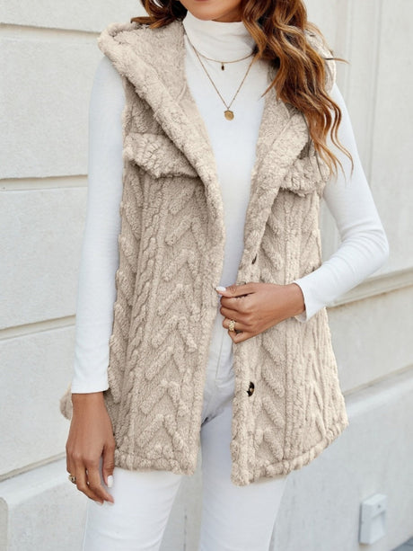 Three-dimensional Geometric Pattern Warm And Fashionable Plush Hooded Cardigan Mid-length Vest