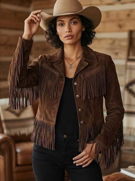 Brown Retro-style Tassel Single-breasted Faux Suede Women's Jacket