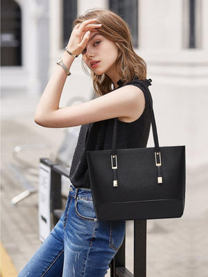 3-piece Plaid Embossed Tote Bag Set