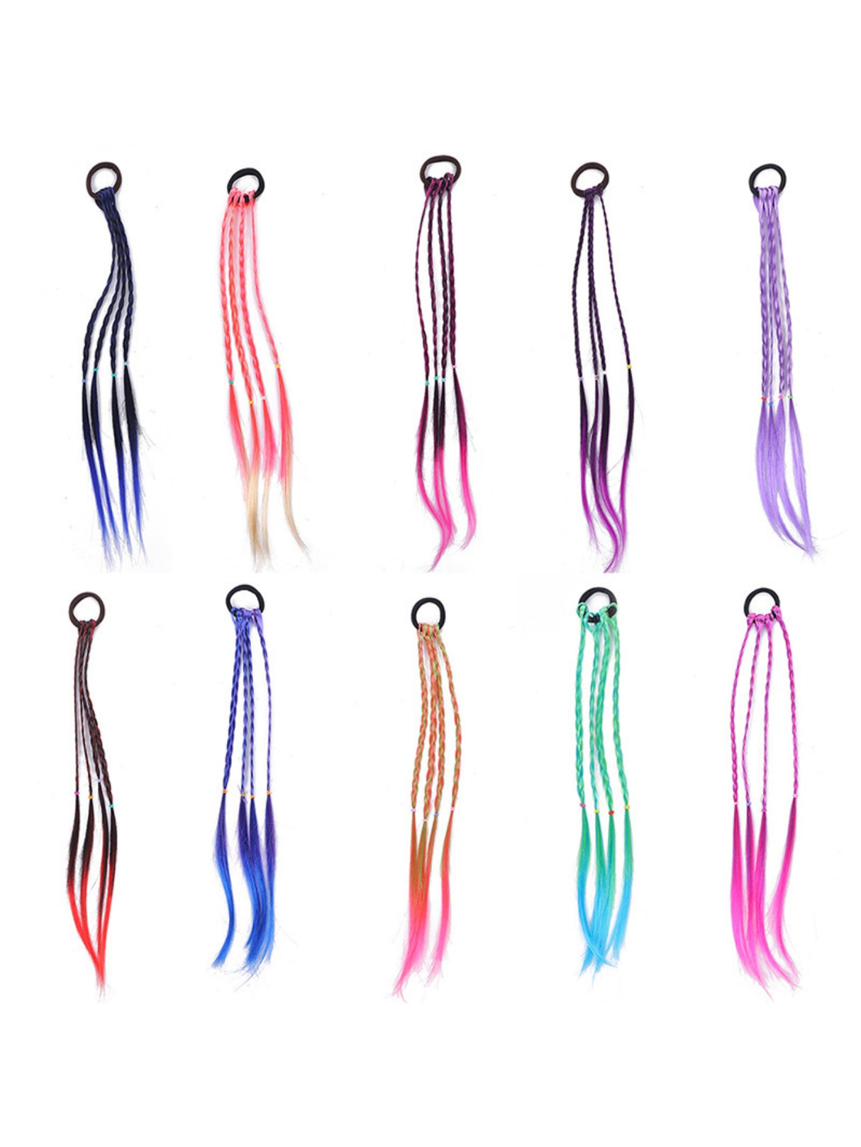 10-piece Set Of Colorful Braided Ponytail Wigs