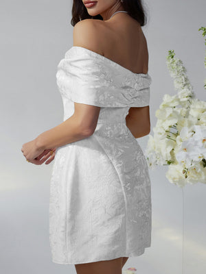 Bow Jacquard Off-shoulder Mini&Short Dresses