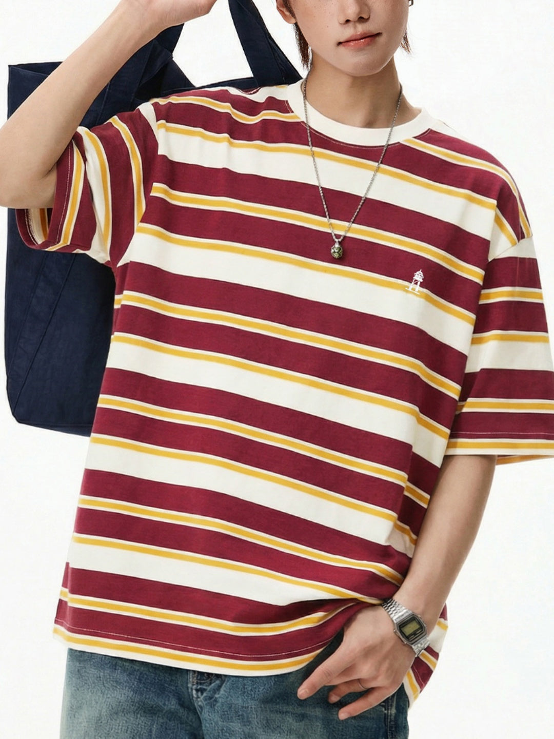Retro Color-blocked Stripes Loose-fit T-shirts