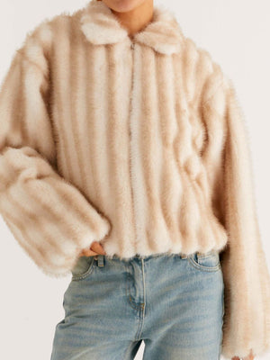 Faux Fur Collar Winter Warm Plush Jacket Long-sleeved Coat