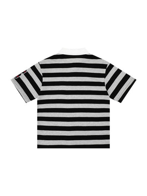 Color-blocked Stripes Ins Letter Embroidery POLO