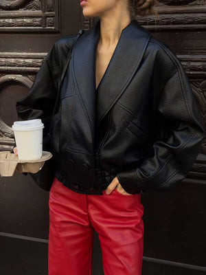 Loose-fitting Lapel Short Leather Jacket
