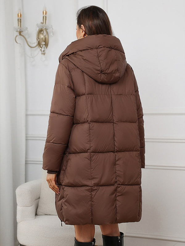 Hooded Zipper Mid-length Thick Down Jacket