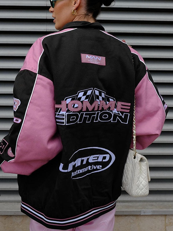 Pink Pink Casual Long-Sleeve With Letter Print Jackets