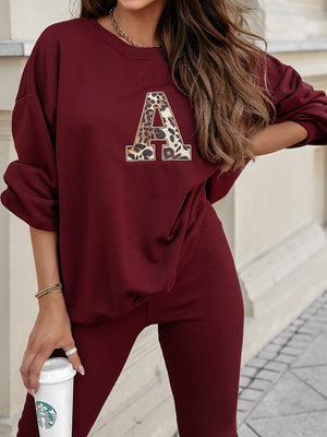 Ensemble deux pièces décontracté : sweat-shirt à capuche, pantalon moulant à imprimé lettres