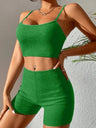 Piping Yoga Navel Exposed Suspender Shorts 2-piece Sets
