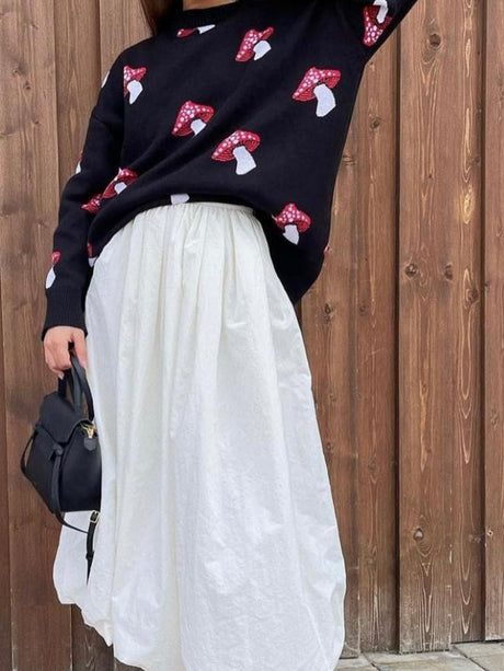 Liber Autumn women's mushroom pattern crochet yarn-dyed pullover sweater