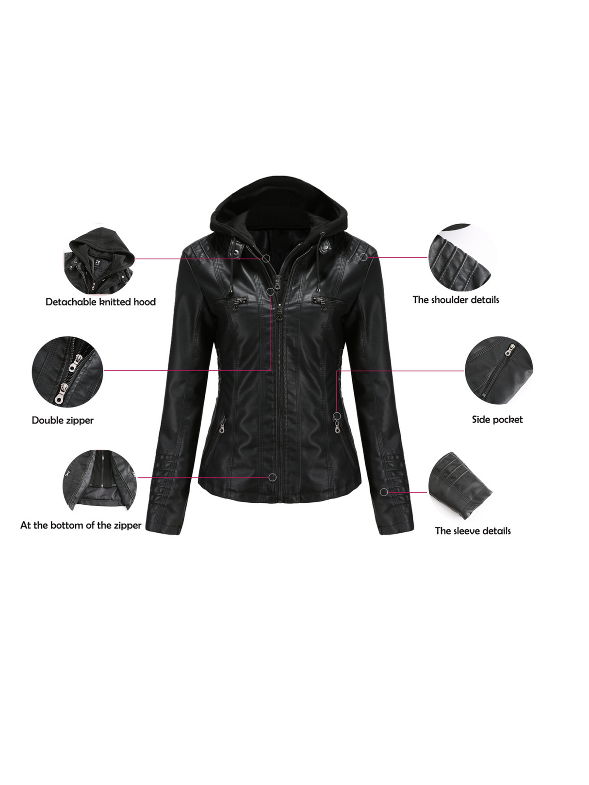 Hooded Removable 2-piece Sets Leather Jacket