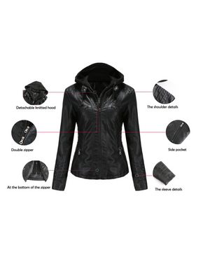 Hooded Removable 2-piece Sets Leather Jacket