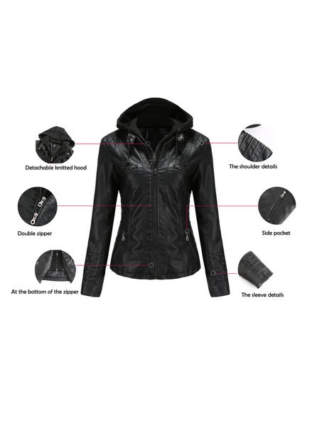Hooded Removable 2-piece Sets Leather Jacket