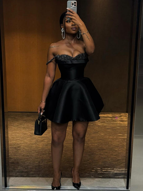 Sequins Splicing Off Shoulder A Pendulum Tutu Mini&Short Dresses
