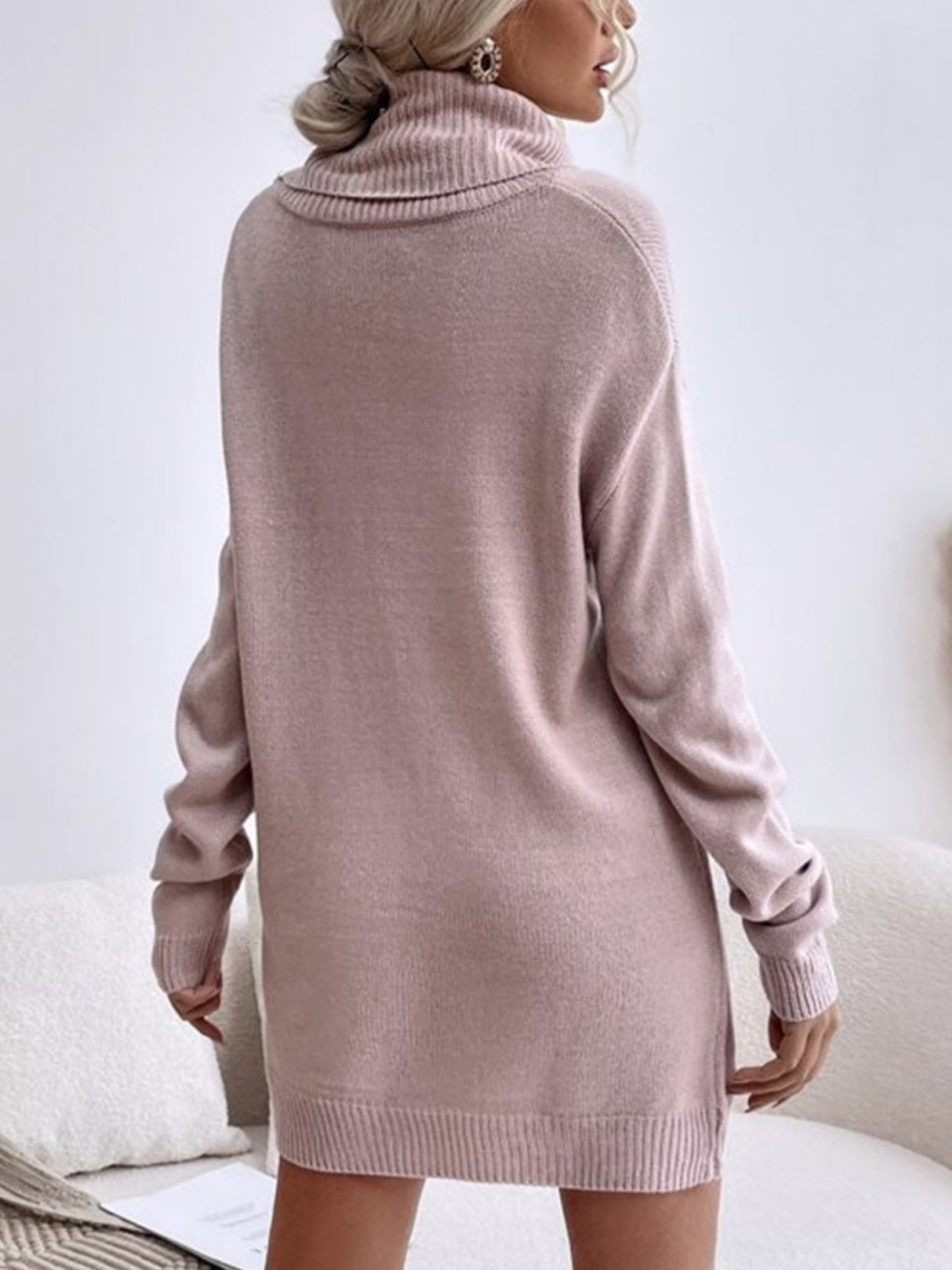 High-necked Long-sleeved Waist-cinching And Hip-hugging Knitted Sweaters Midi Dresses