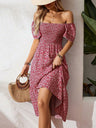 Floral Print Square Neckline And Puff Sleeves Maxi Dresses