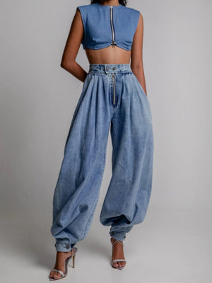 Y2k High-waisted And Tapered Legs Balloon Pants Jeans
