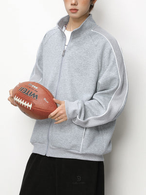 Color-blocked Raglan Sleeves Cardigan Sweatshirt