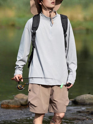 Outdoor Sunscreen Moisture Absorption Quick-drying Fitness Sports Antibacterial Mock Neck Long-sleeved T-shirt