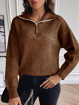 Liber Autumn Women's Zipper Sweaters Color Mixing Long sleeve Lapel Short top