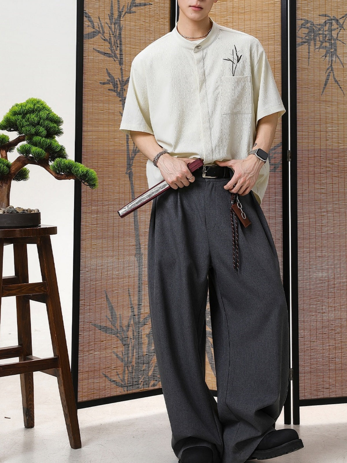 New Chinese Style Breathable Bamboo Leaves Embroidery Shirts