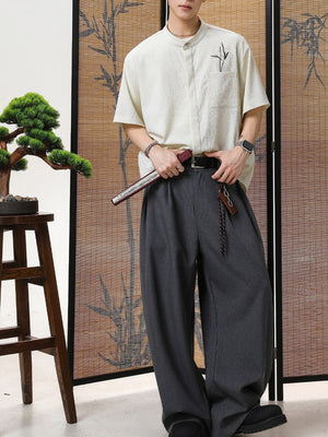 New Chinese Style Breathable Bamboo Leaves Embroidery Shirts