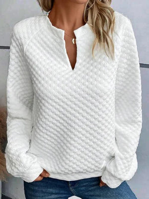 Textured Pullover Fabric Knitting V-neck Leisure Workplace Sweatshirts&Hoodies