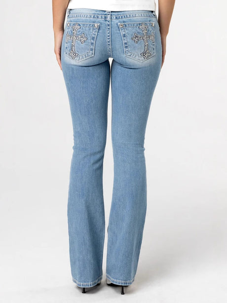 Distressed Pocket Embroidered Low-rise Skinny Jeans