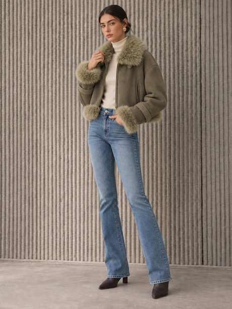 Color-blocked Leather Patchwork Long-sleeved Coat