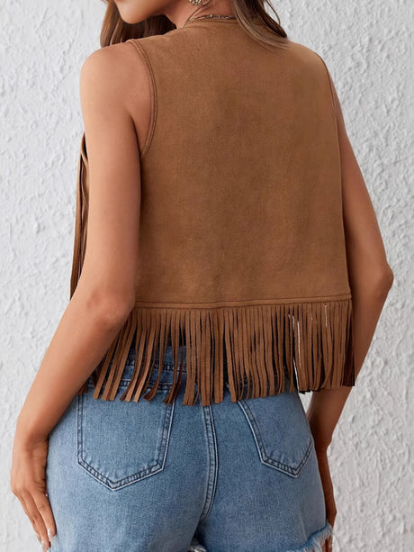 Imitation Suede Tassel Studs Sleeveless Vests