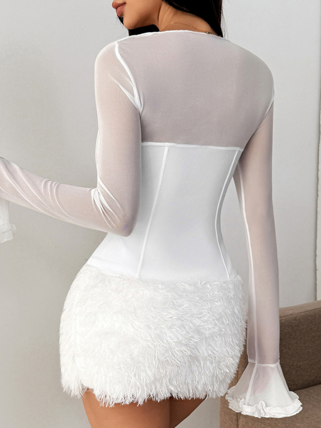 Mesh Splicing Fishbone With Straps Strapless Top