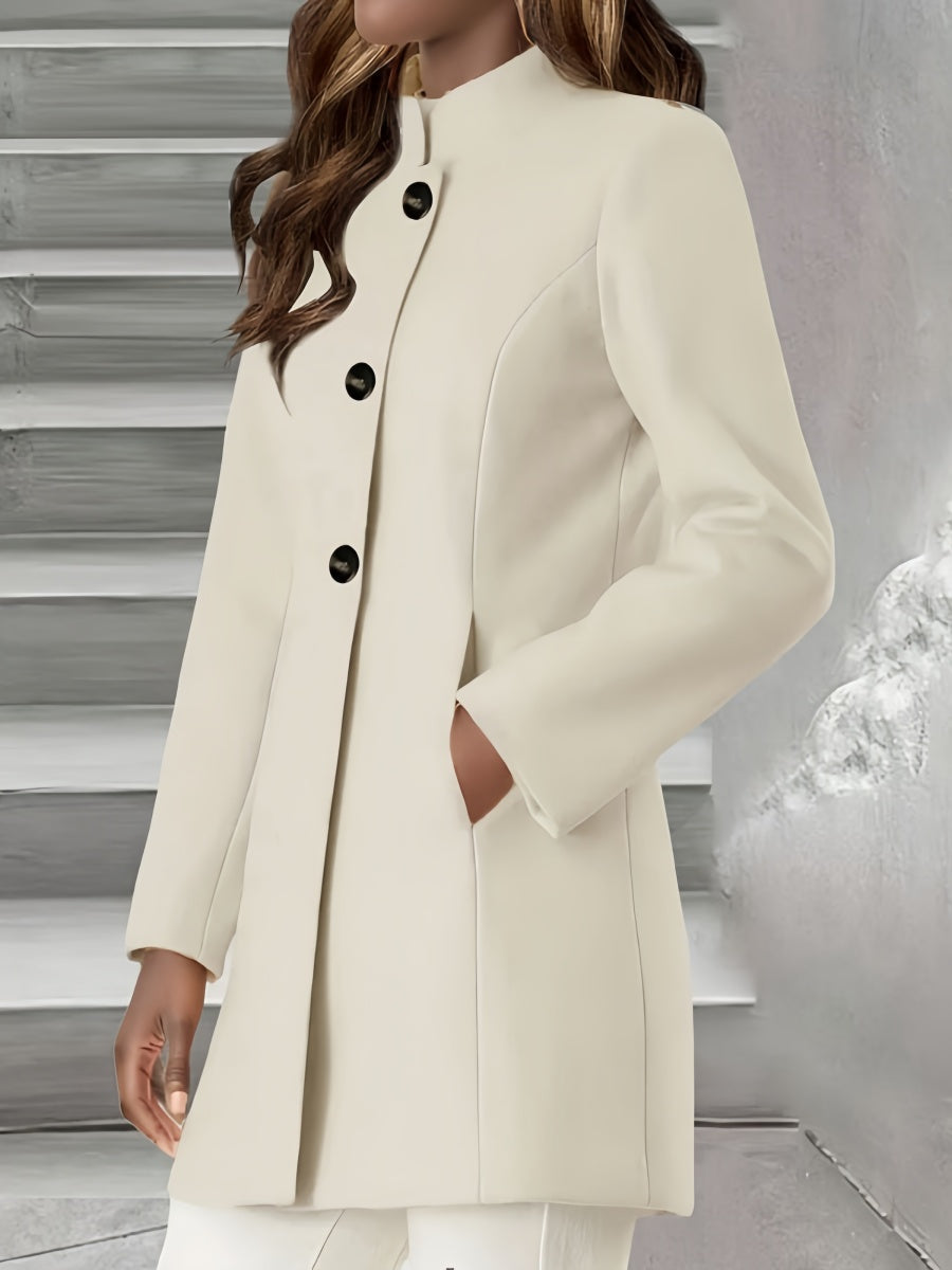 Stand Collar Woolen Cloth Slim Fit Button Coat