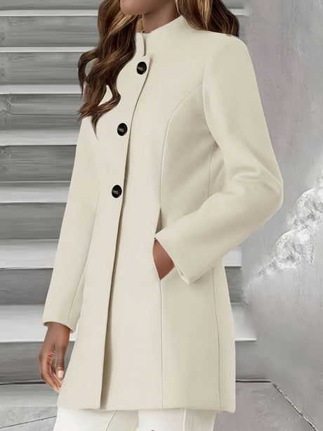 Stand Collar Woolen Cloth Slim Fit Button Coat