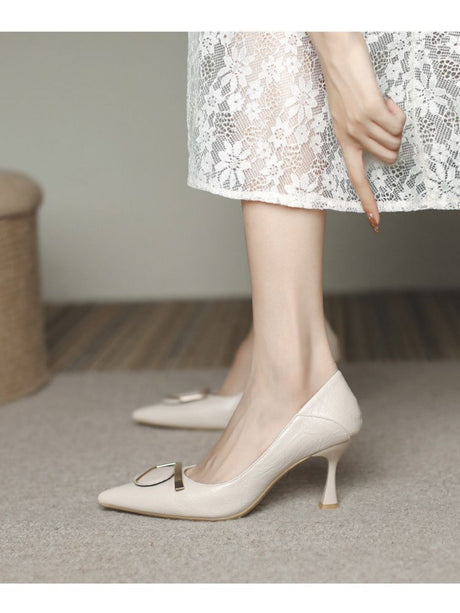 Liber Spring and Autumn Square Buckle Women's High Heels