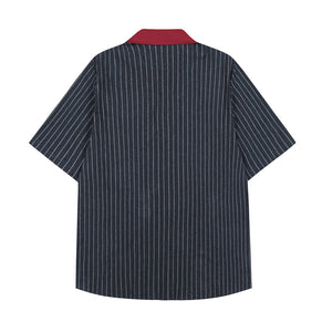 Retro Color-blocked Stripes Loose-fit Shirts