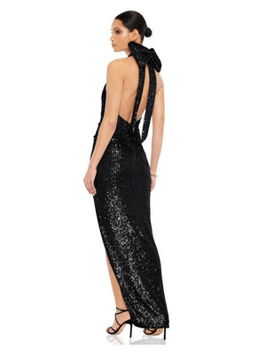 Sequined Large Bow Halter Neck Backless Parties Maxi Dresses