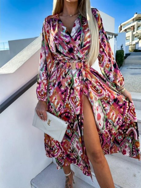 Printed Belts Wrap-up Maxi Dresses