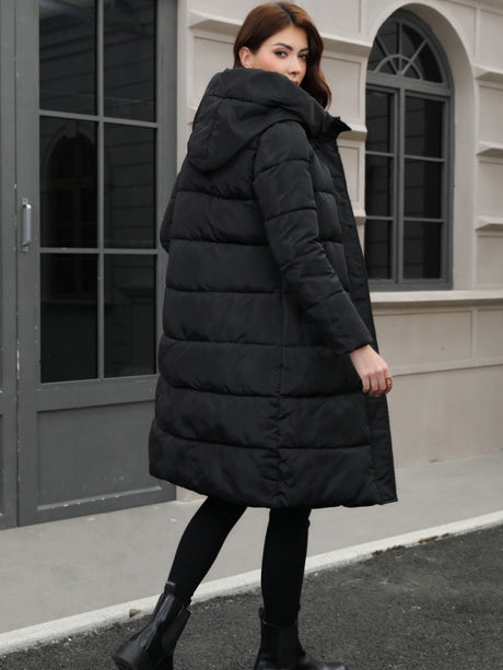 Black Hooded Thickening Slim-fit Long Down Jacket