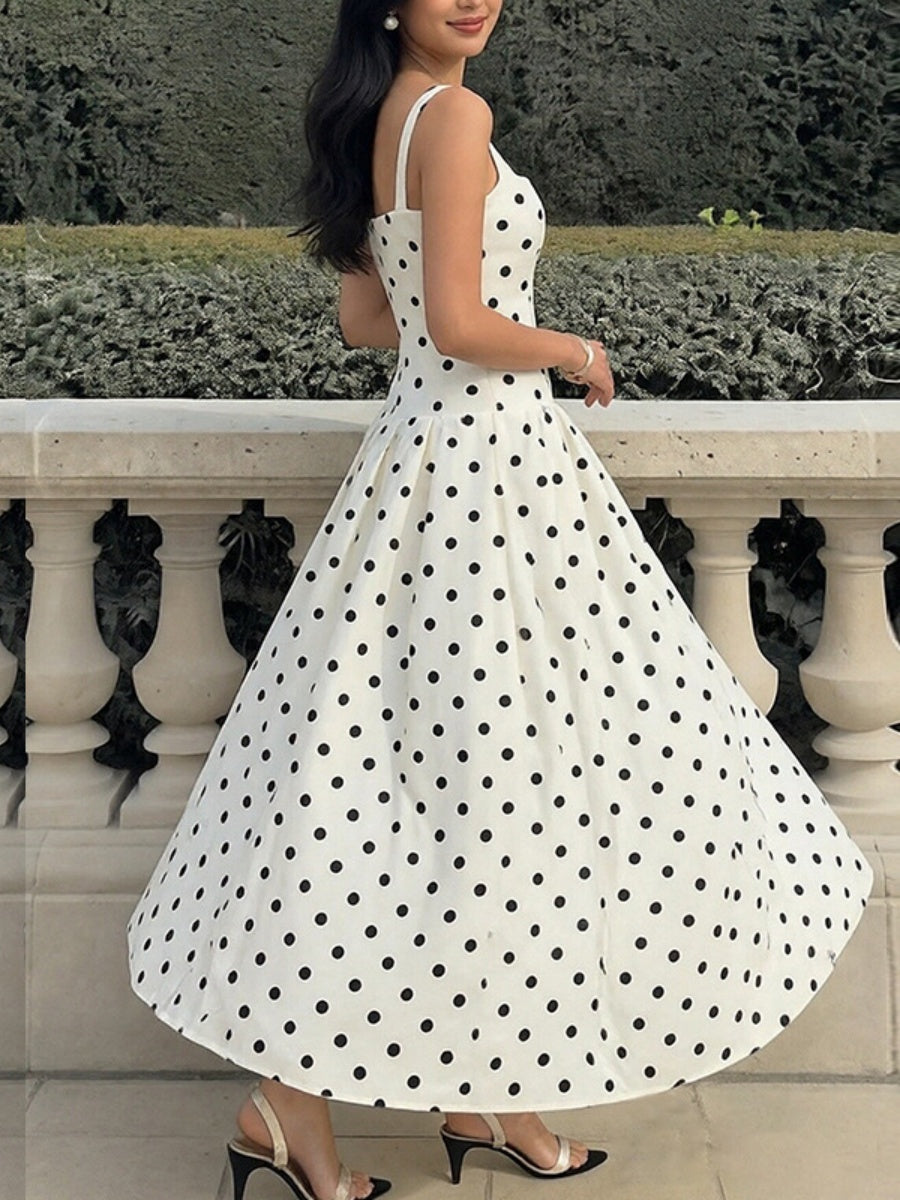 Backless Polka Dot Retro Strapless Long Dress