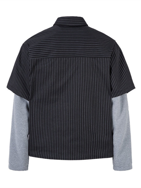 Fake Two Pieces Splicing Vertical Stripe Loose Long-sleeved Shirt