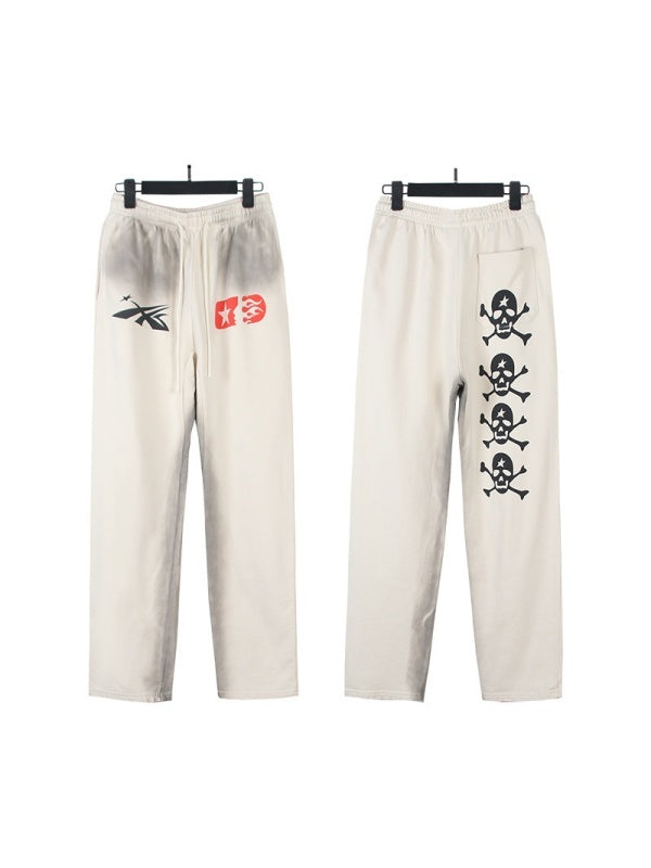 Washing Water Old Printed Hooded Sweatshirt Trousers Set