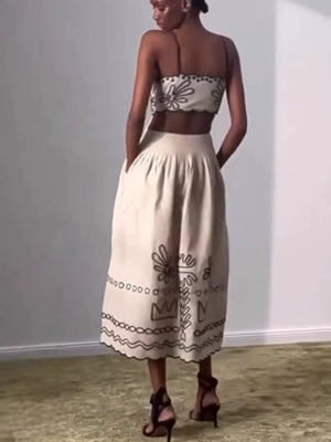 Embroidery Vacation Camisoles Bare Waist Maxi Dresses