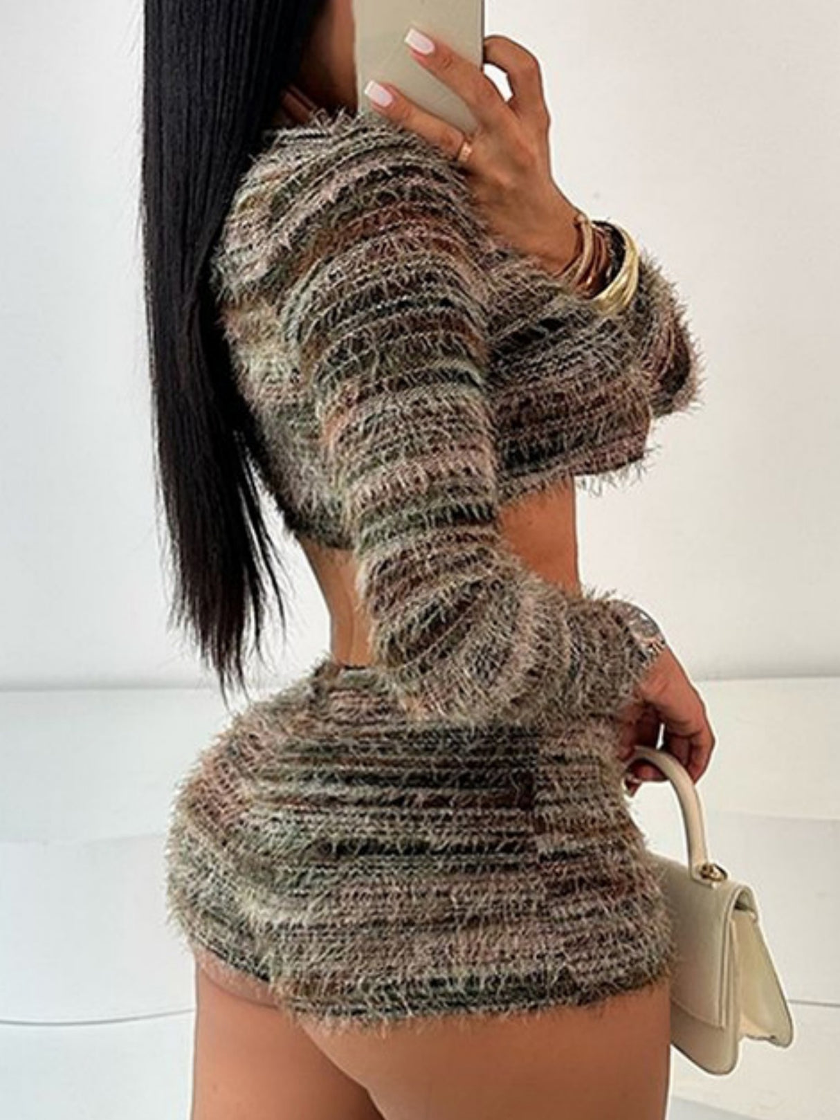Striped Color Blocking Straps Navel Exposed Long-sleeved Cardigan And Shorts 2-piece Sets