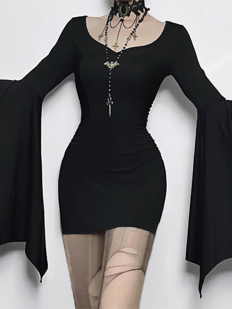 Halloween Batwing Sleeves Slim Fit Black Mini&Short Dresses
