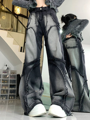 Y2k Black Wash Splicing Rough Edges Jeans