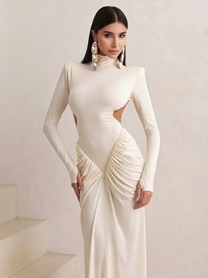 High-neck, Backless, Slim-fitting, Sexy, Solid-color Long Dress