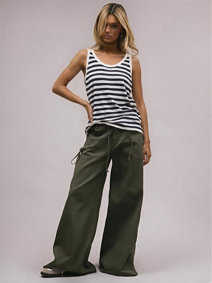 Linen-Blend Striped Scoop-Neck Knit Tank