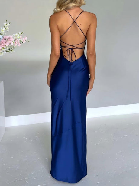 Robes maxi à bretelles fines et dos nu en satin