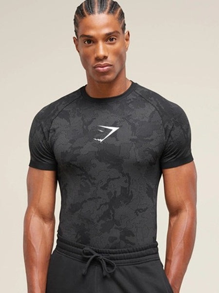 GYMSHARK Sports Fitness Running Printed Tight T-shirts