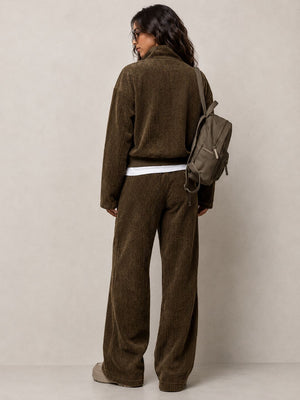 Corduroy Comfortable Casual Loose Straight Leg Pants And Sweatshirt Set